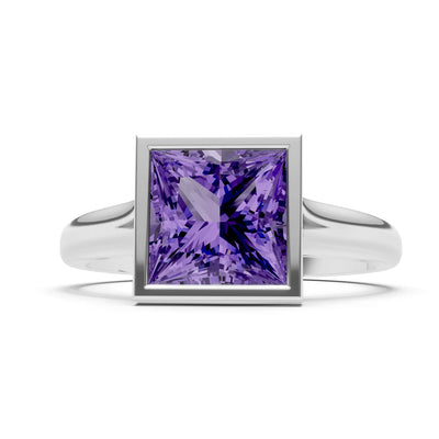 Amethyst Princess Shape Bezel Solitaire Ring