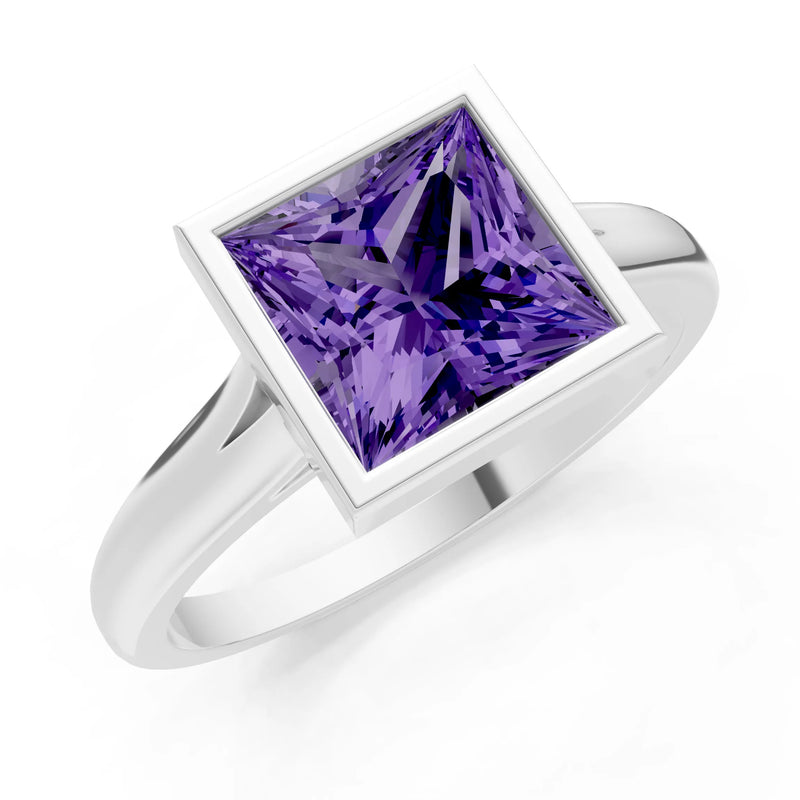 Amethyst Princess Shape Bezel Solitaire Ring