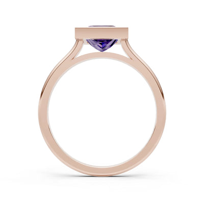 Amethyst Princess Shape Bezel Solitaire Ring