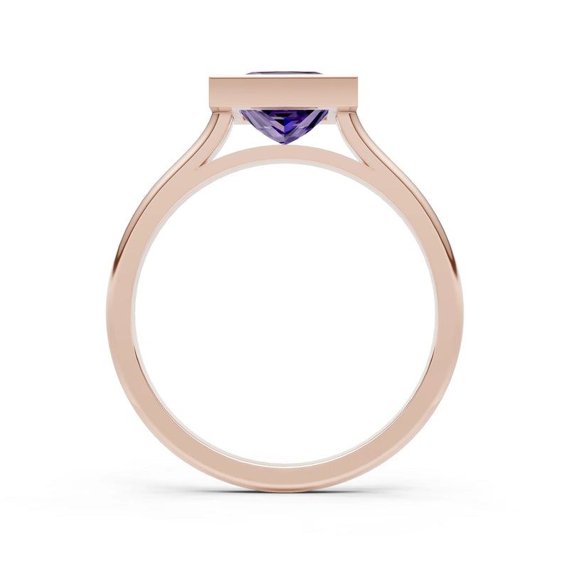 Amethyst Princess Shape Bezel Solitaire Ring