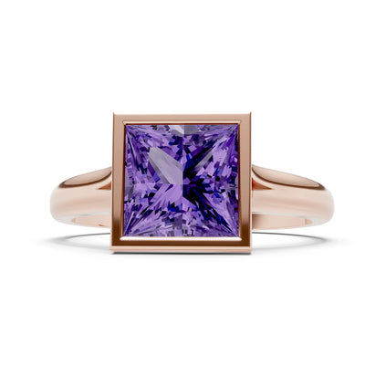 Amethyst Princess Shape Bezel Solitaire Ring