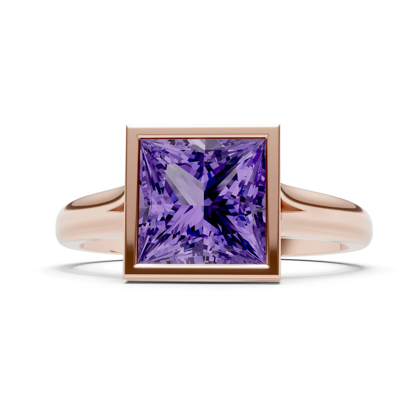Amethyst Princess Shape Bezel Solitaire Ring