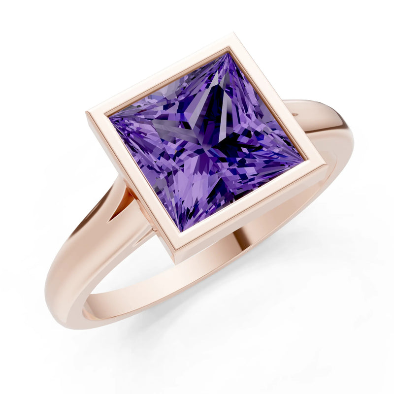 Amethyst Princess Shape Bezel Solitaire Ring
