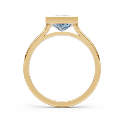 Aquamarine Princess Shape Bezel Solitaire Ring