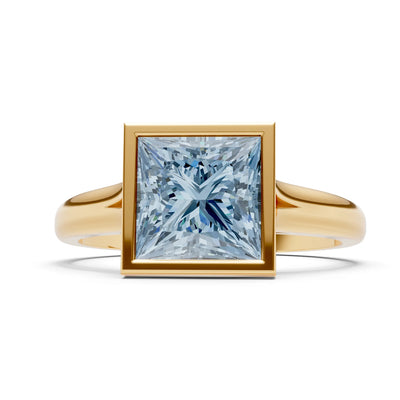 Aquamarine Princess Shape Bezel Solitaire Ring