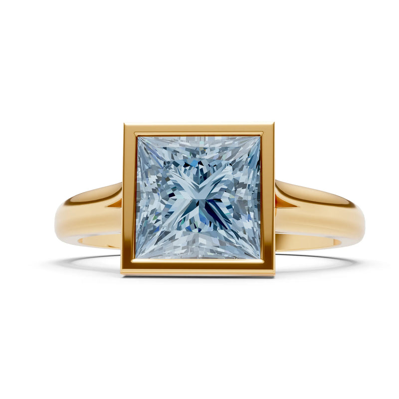 Aquamarine Princess Shape Bezel Solitaire Ring