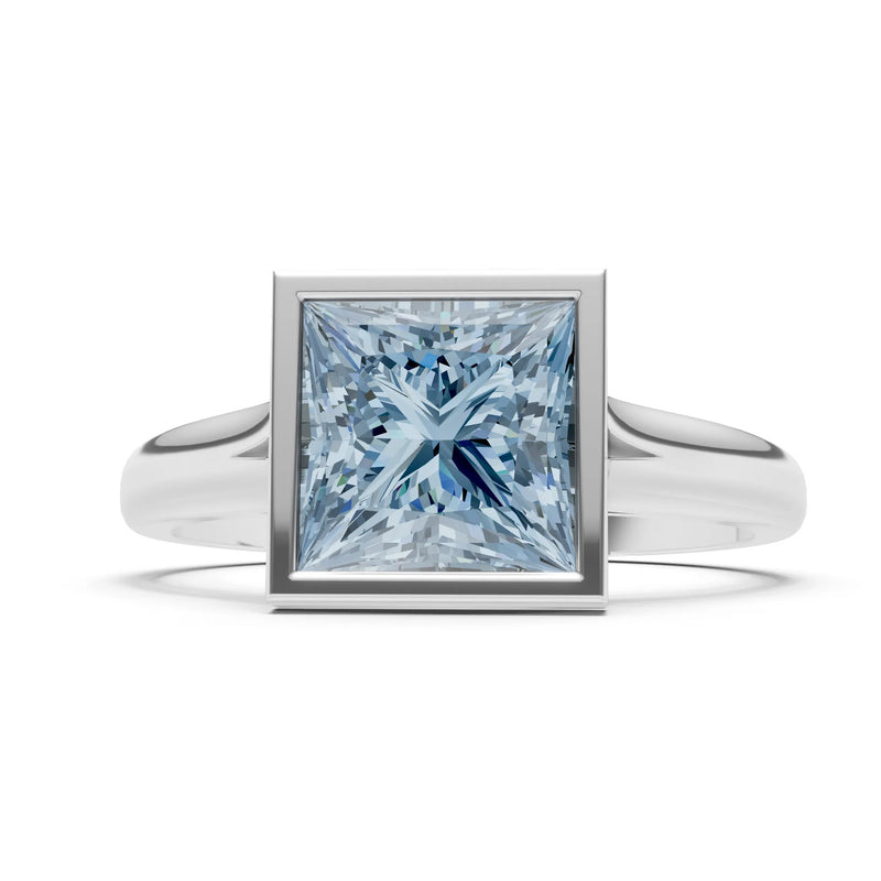 Aquamarine Princess Shape Bezel Solitaire Ring