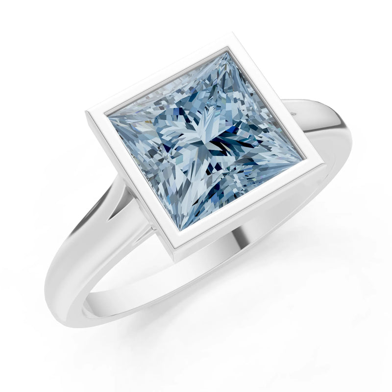 Aquamarine Princess Shape Bezel Solitaire Ring