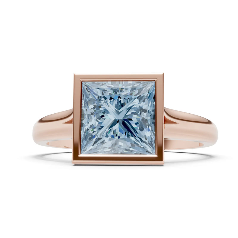 Aquamarine Princess Shape Bezel Solitaire Ring