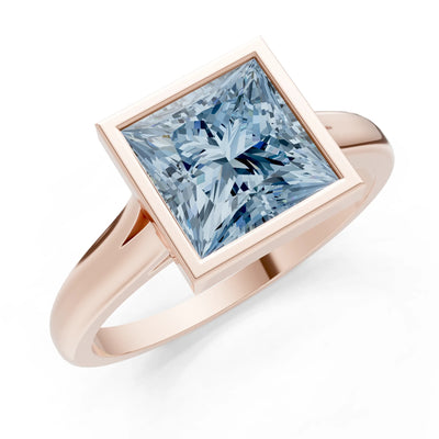 Aquamarine Princess Shape Bezel Solitaire Ring