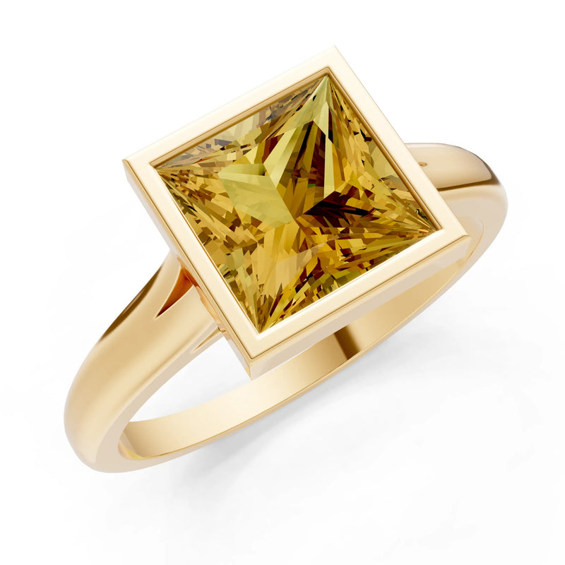 Citrine Princess Shape Bezel Solitaire Ring