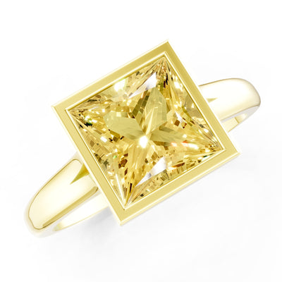 Princess Cut Bezel Gemstone Solitaire Ring