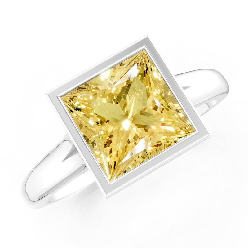 Princess Cut Bezel Gemstone Solitaire Ring