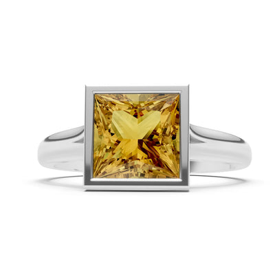 Citrine Princess Shape Bezel Solitaire Ring