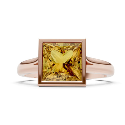 Princess Cut Bezel Gemstone Solitaire Ring