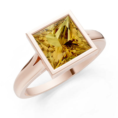 Princess Cut Bezel Gemstone Solitaire Ring