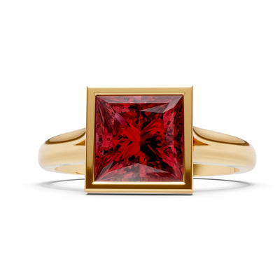 Garnet Princess Shape Bezel Solitaire Ring