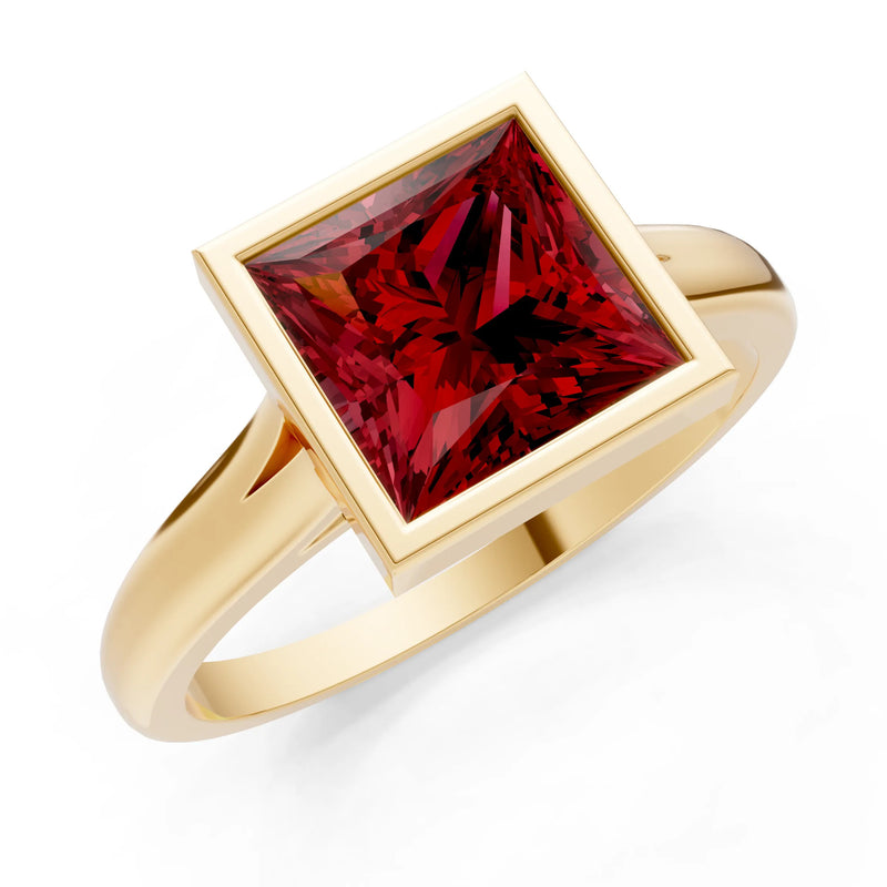 Garnet Princess Shape Bezel Solitaire Ring
