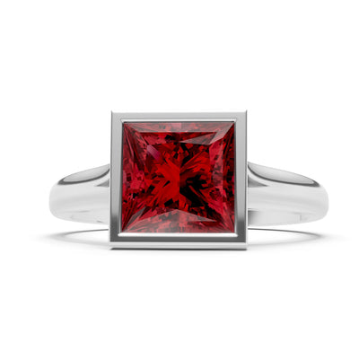 Garnet Princess Shape Bezel Solitaire Ring