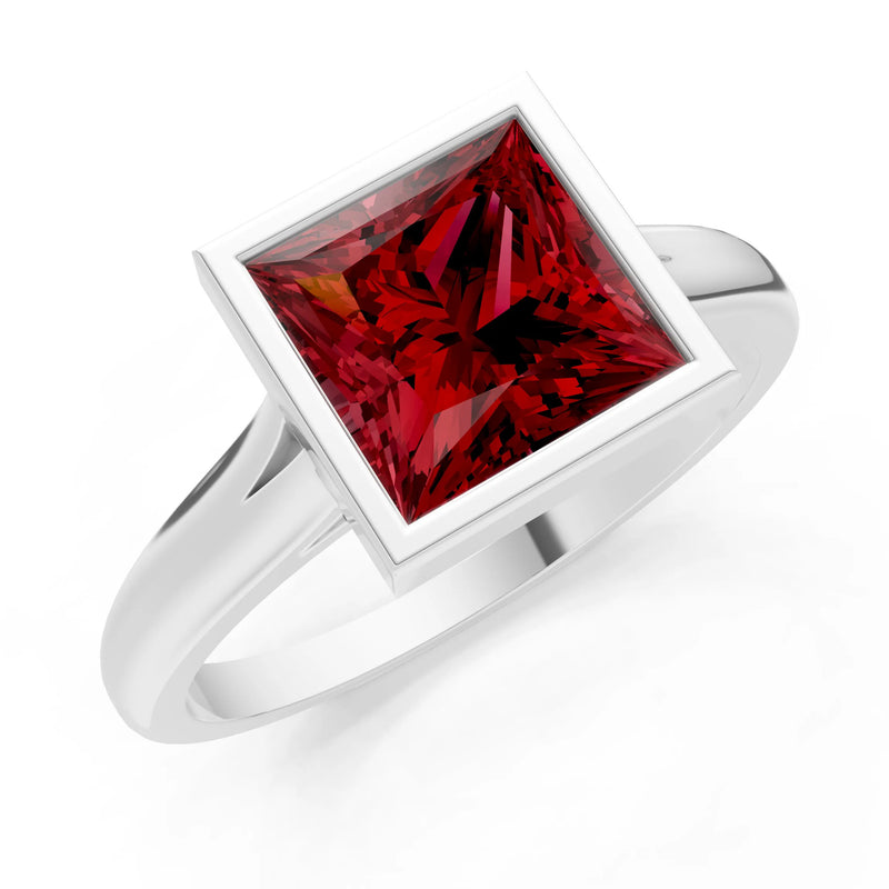 Garnet Princess Shape Bezel Solitaire Ring