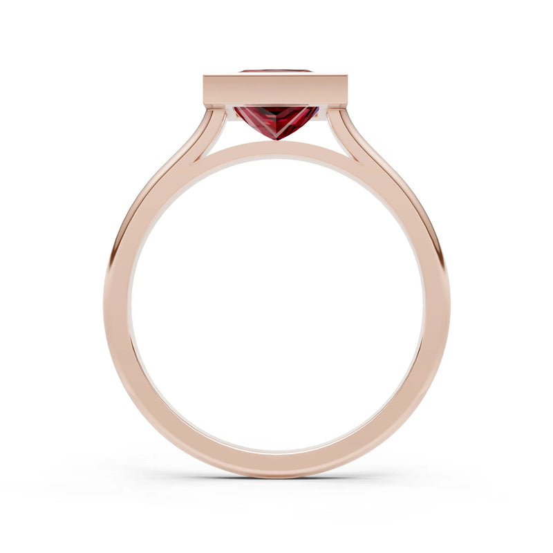 Garnet Princess Shape Bezel Solitaire Ring