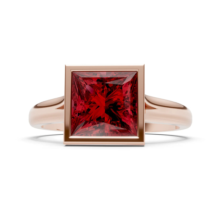 Garnet Princess Shape Bezel Solitaire Ring
