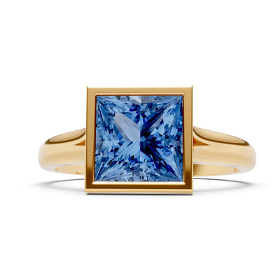 London Blue Topaz Princess Shape Bezel Solitaire Ring