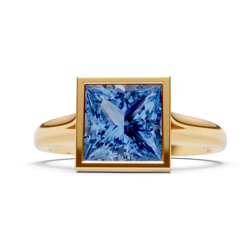 London Blue Topaz Princess Shape Bezel Solitaire Ring