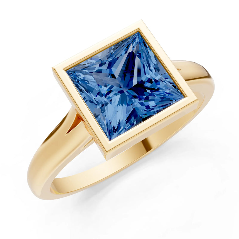 London Blue Topaz Princess Shape Bezel Solitaire Ring
