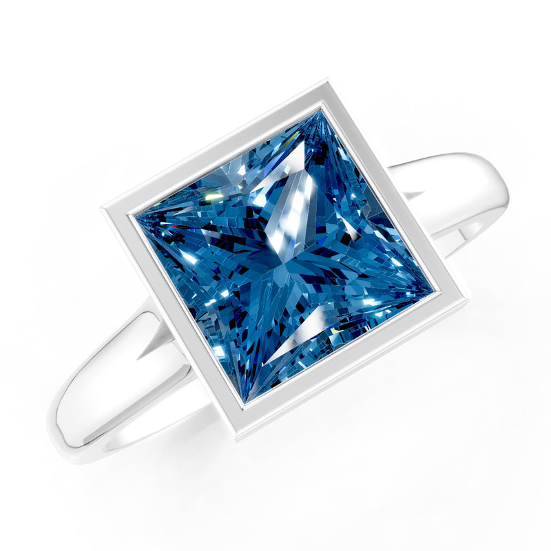 Princess Cut Bezel Gemstone Solitaire Ring