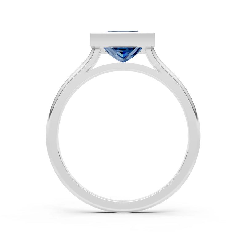 London Blue Topaz Princess Shape Bezel Solitaire Ring