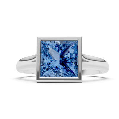London Blue Topaz Princess Shape Bezel Solitaire Ring