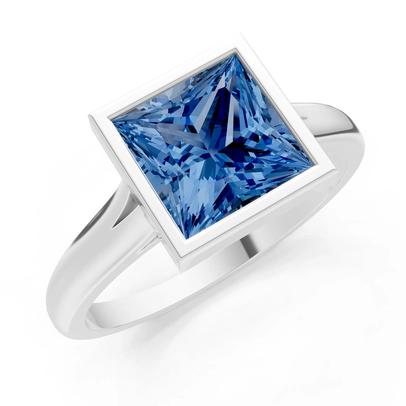 London Blue Topaz Princess Shape Bezel Solitaire Ring