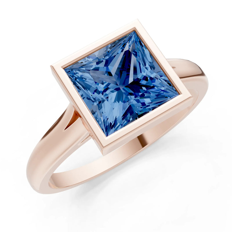 Princess Cut Bezel Gemstone Solitaire Ring