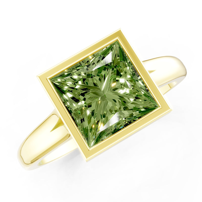 Princess Cut Bezel Gemstone Solitaire Ring