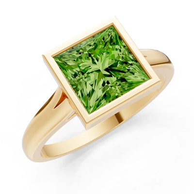 Peridot Princess Shape Bezel Solitaire Ring