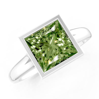 Princess Cut Bezel Gemstone Solitaire Ring