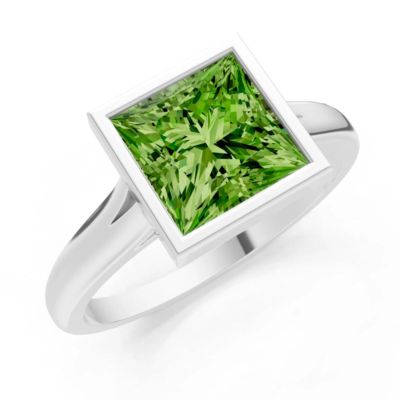 Peridot Princess Shape Bezel Solitaire Ring