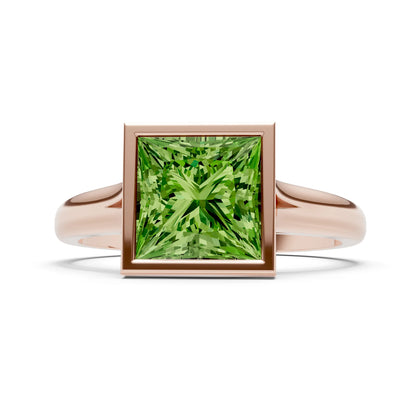 Peridot Princess Shape Bezel Solitaire Ring