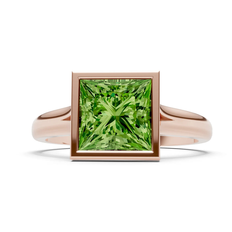 Peridot Princess Shape Bezel Solitaire Ring