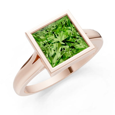 Peridot Princess Shape Bezel Solitaire Ring