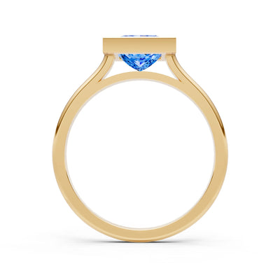 Swiss Blue Topaz Princess Shape Bezel Solitaire Ring