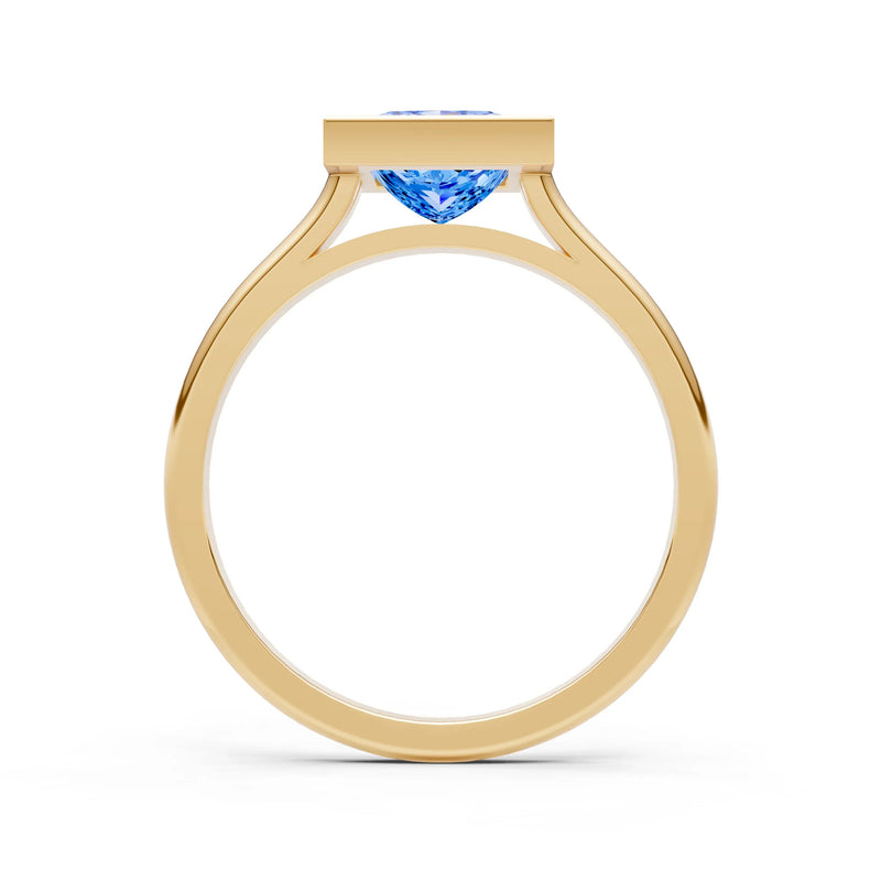 Swiss Blue Topaz Princess Shape Bezel Solitaire Ring