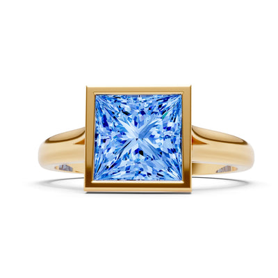 Swiss Blue Topaz Princess Shape Bezel Solitaire Ring