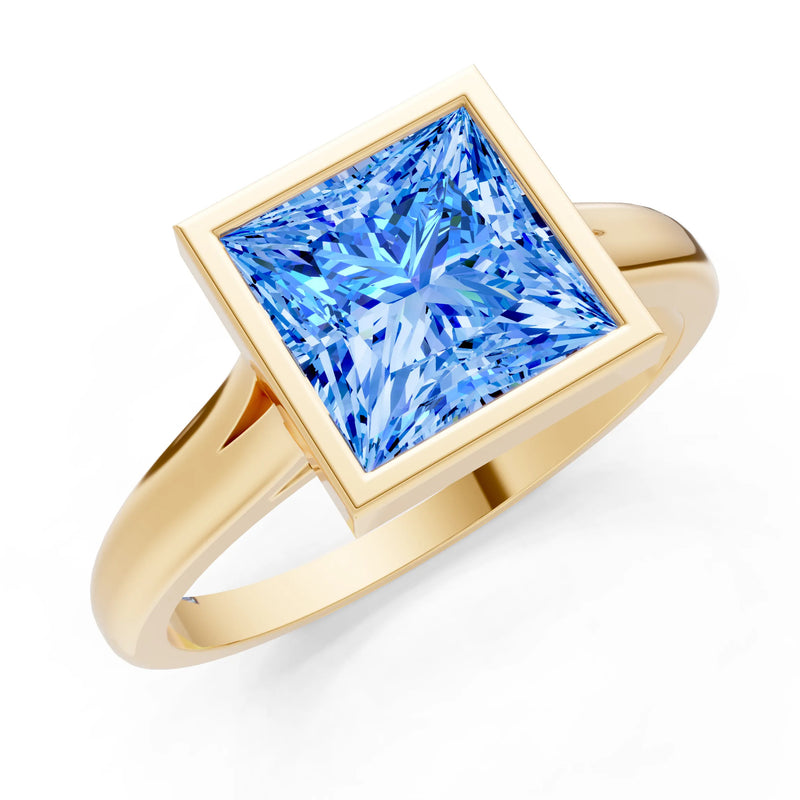 Swiss Blue Topaz Princess Shape Bezel Solitaire Ring