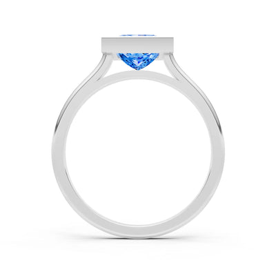 Swiss Blue Topaz Princess Shape Bezel Solitaire Ring