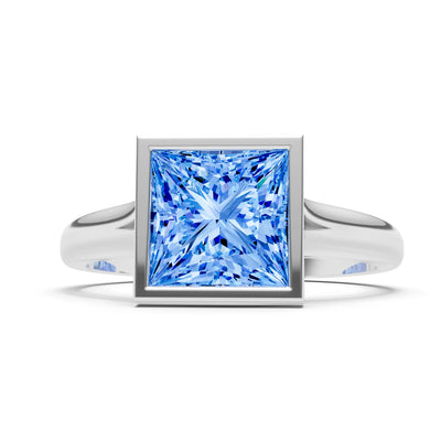Swiss Blue Topaz Princess Shape Bezel Solitaire Ring