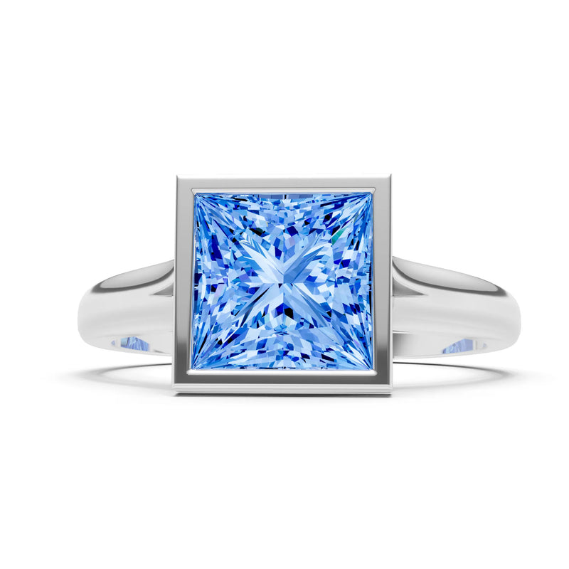Swiss Blue Topaz Princess Shape Bezel Solitaire Ring