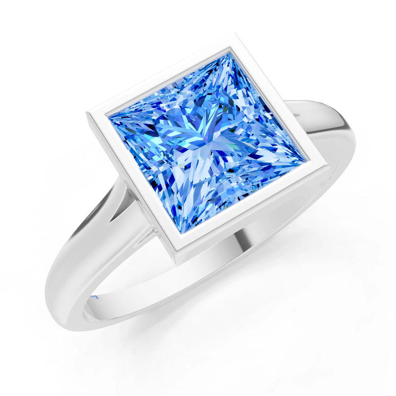 Swiss Blue Topaz Princess Shape Bezel Solitaire Ring
