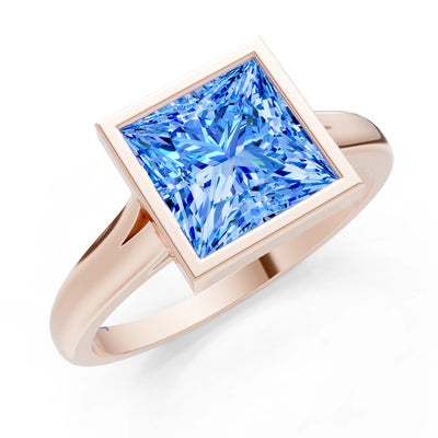 Swiss Blue Topaz Princess Shape Bezel Solitaire Ring
